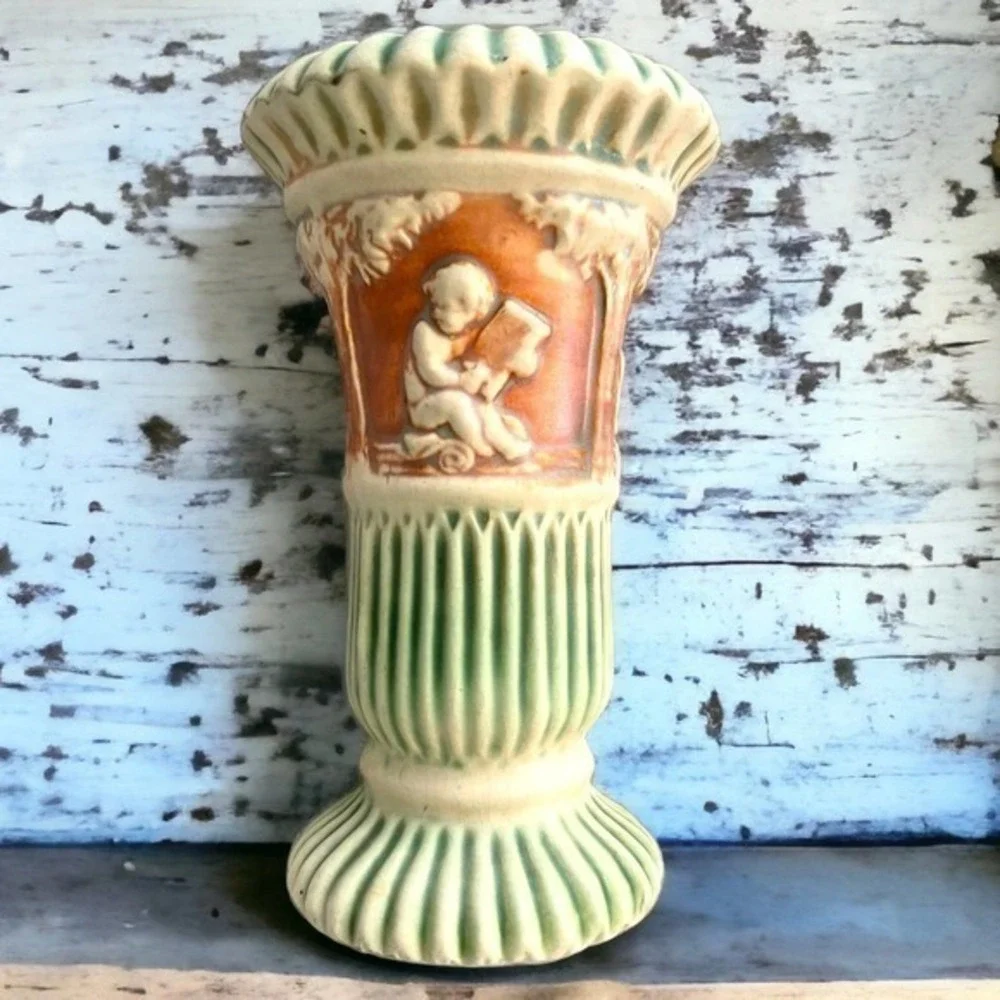 Vintage Roseville Donatello Cherub w/ Lutes Vase 7.75